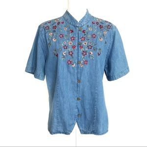 Van Heusen Vintage Denim Floral Embroidered Shirt